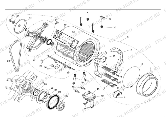 Взрыв-схема стиральной машины Electrolux WA65RECC - Схема узла Tub and drum